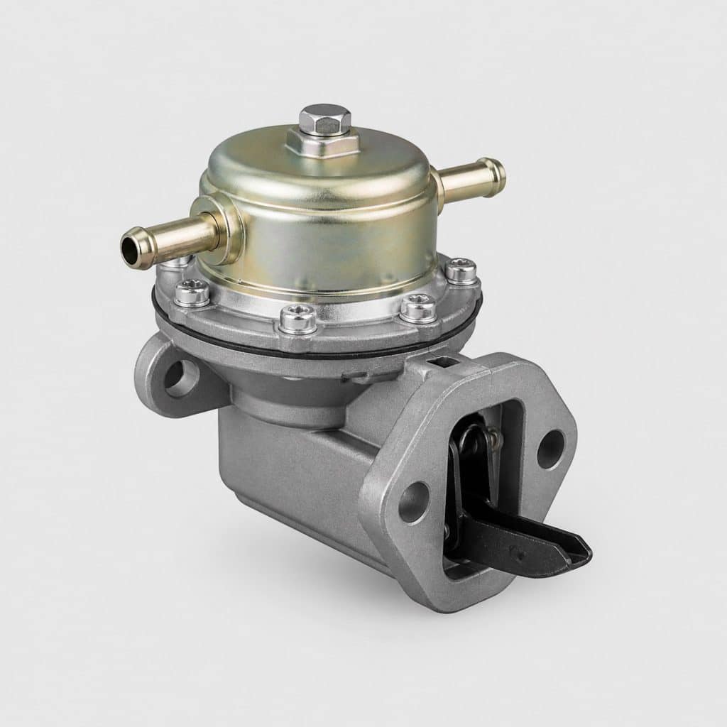 Pompe de gavage diesel posée sur fond clair