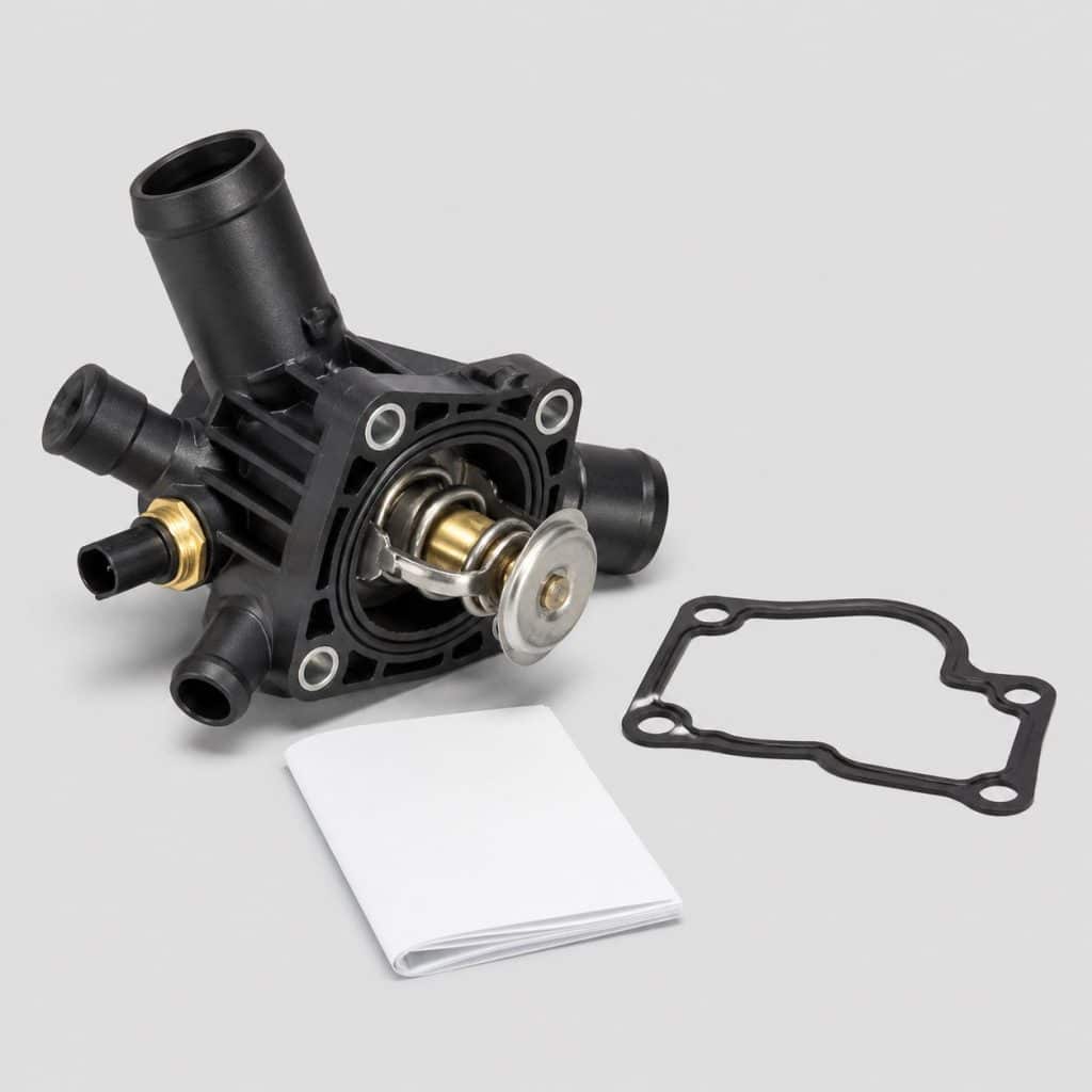 Kit thermostat avec joint et notice sur fond clair