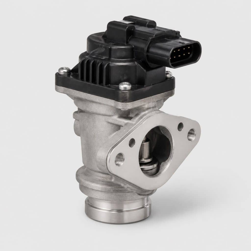 Vanne EGR électronique avec connecteur multi-broches sur fond clair
