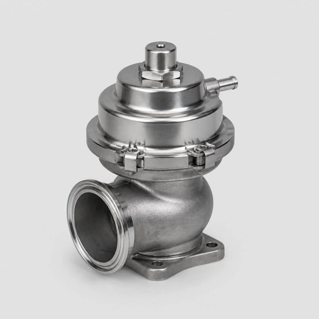 Soupape de wastegate métallique sur fond clair